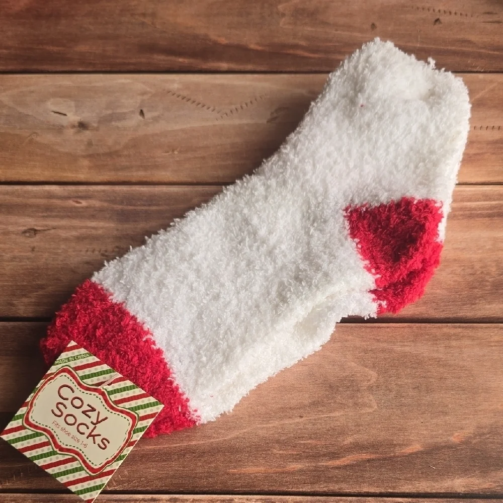 Red and White Fuzzy Socks